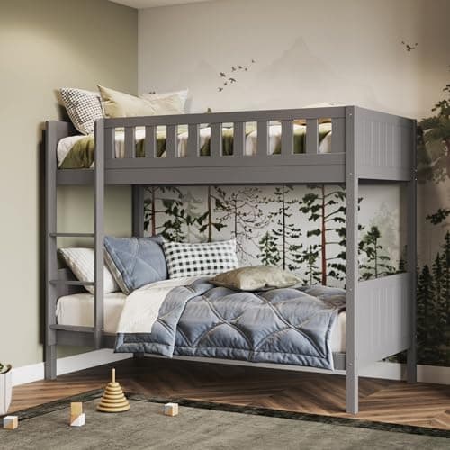Image of Flair Furnishings - Bea Single Bunk Bed with Maxitex Deluxe Pocket Sprung Mattresses, Wooden Bunk Beds for Kids, Heavy Duty Frame, Comfortable and Supportive Mattresses, Space-Saving Design (Grey)
