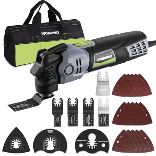 Image of WORKPRO Multi Tool 400W, 6 Speeds 15,000-22,000 RPM Oscillating Tool, 3.5° Oscillation Angle, Quick Change Blade System, 13 Pcs Accessories Kit Multitool for Cutting, Sanding and Scraping