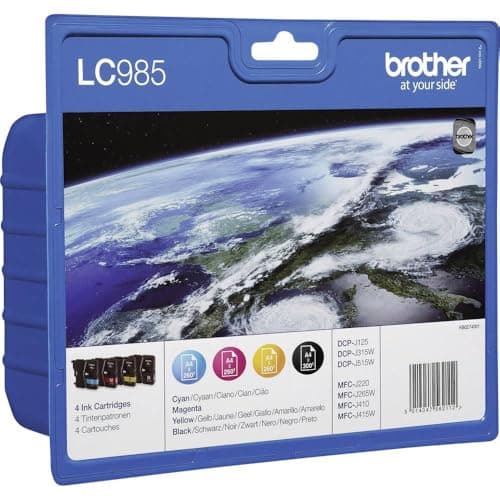 Image of Brother LC-985BK/LC-985C/LC-985M/LC-985Y Inkjet Cartridges, Black/Cyan/Magenta/Yellow, Multi-Pack, Standard Yield, Includes 4 x Inkjet Cartridges, Brother Genuine Supplies
