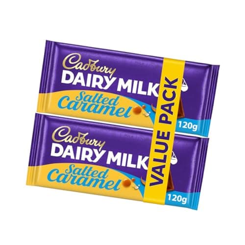Image of Cadbury Dairy Milk Salted Caramel Chocolate Bar 240g - Indulgent, Vegetarian Snack, Sustainably Sourced, Sweet Treat, Ideal for Sharing (2x120g)