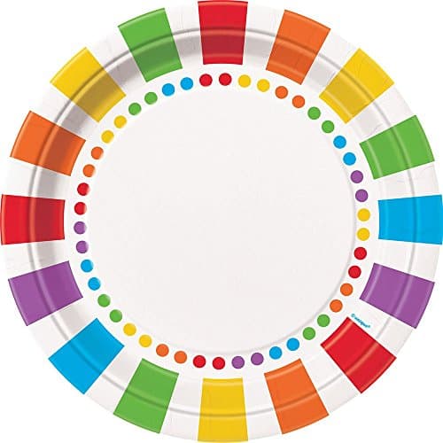 Image of Rainbow Dots Round Paper Dinner Plates (22cm) Pack of 8 - Perfect for Celebrations and Parties