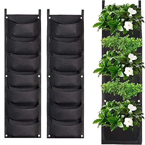 Image of WAIZHIUA 2 Pack Wall Planting Bags 7 Pocket Wall Hanging Planter Planting Grow Bags Vertical Hanging Plant Bags Garden Wall Planter for Yard Garden Home Decoration