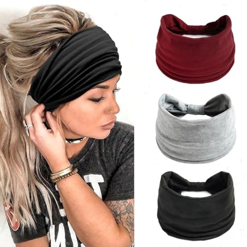 Image of Headbands for Women Wide Hair Band,3 Pcs Solid Color Sports Yoga Head Wrap Hairbands Elastic Hairbands