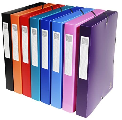 Image of Exacompta - Ref 5970E - PP Opaque Elasticated Filing Box - 240 x 320mm in Size, Suitable for A4 Documents, 40mm Spine, 0.7mm Polypropylene - Assorted Colours (Pack of 8)