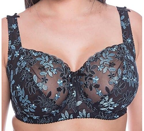 Image of Gem Black Aquamarine Large Bosom Firm Underwired Bra Lace Bra Sizes 34D to 46J (34DD)