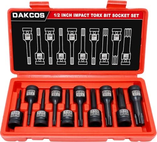 Image of DAKCOS 1/2" Drive Impact Torx Bit Socket Set,10 Pieces T20-T80 Impact Star Sockets, Cr-Mo and S2 Alloy Steel