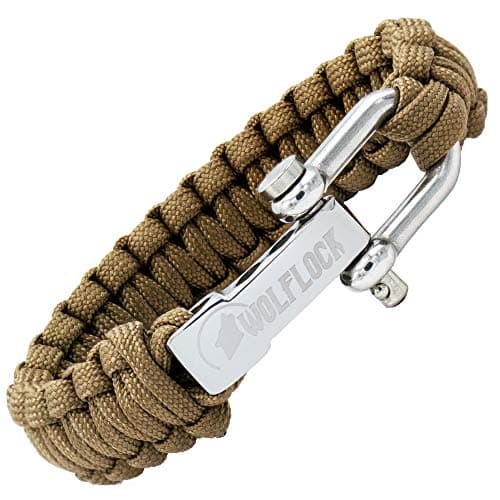 Image of Wolflock Paracord Bracelet - Outdoor Survival Bracelet - Black / Brown / Green / Black / White - Quick-Release - Stainless Steel Gift for Men - Survivalist Coyote brown