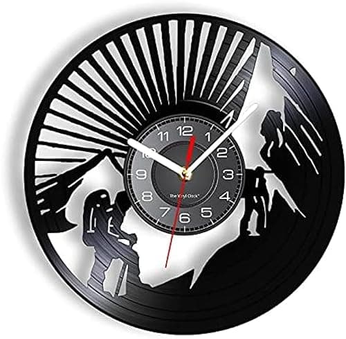 Image of AVJERA Wall Clock 12 Inch Mountain Climbing Silent Mechanism Wall Clock Mountaineering Home Decor Hiking Vinyl Album Record Clock Climbers Gift