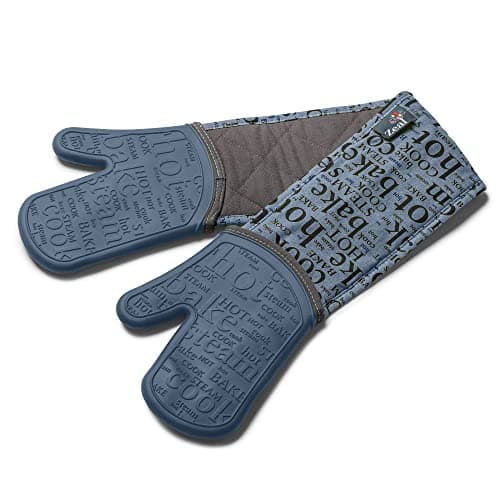 Image of Zeal Silicone Double Oven Gloves, Heat, Steam and Water-Resistant Mitts with Quilted Fabric Inner, Non-Slip Grip. Perfect for Cooking and Baking. Machine Washable, Provence Blue