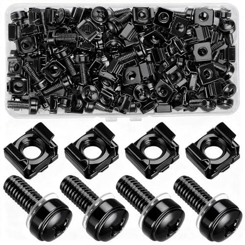 Image of 110 Pcs/55 Set Rack Mount Cage Nuts and Screws Kit, M6x20mm Server Rack Screws and Cage Nuts, Mount Server Cabinets Bolts and Washers for Audio Shelves Cabinets (Black)