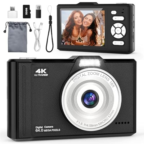 Image of QIVORO Digital Camera 4K 64MP Compact Portable Photo Camera,18X Digital Zoom Autofocus | Anti-Shake,2.8" IPS Screen with 32GB SD Card & OTG Adapter,Vlogging Camera for Kids Teens Beginners Students