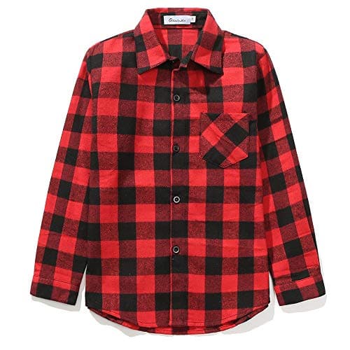 Image of GRANDWISH Kids Long Sleeve Plaid Cotton Shirt Red Black 13-14 Years