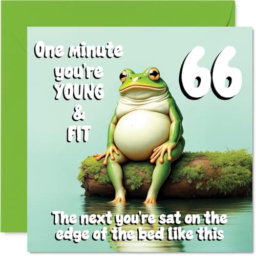 Image of 66th Birthday Cards for Men Women - Young and Fit Frog - Happy Birthday Card for 66 Year Old Man Woman Auntie Uncle Husband Sister, 145mm Bday Greeting Cards