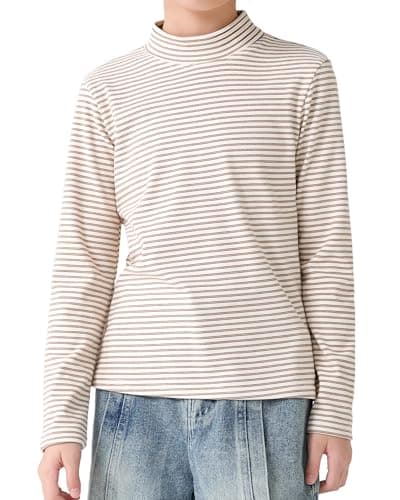 Image of KAKU NANU Girls Long Sleeve Tops T Shirt Striped Beige Top Kids 7 8 Years