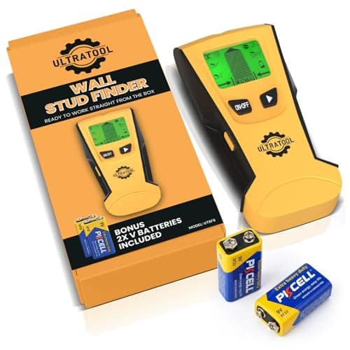 Image of ULTRATOOL 5-in-1 Stud Finder Wall Scanner – LCD Display, Audio Alarm – Wood, Metal, AC Wire & Cable Detector – Extra 9V Battery Included – Center Finding Sensor – 12-Month Warranty