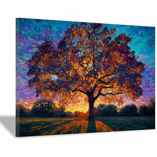 Image of PUQAAEO Tree Of Life Stained Glass Tree Art Wall Art Canvas Painting,Modern Artwork Canvas Painting,For Bedroom Living Room Dorm Decoration.(Multicolor)-30x45cm Framed
