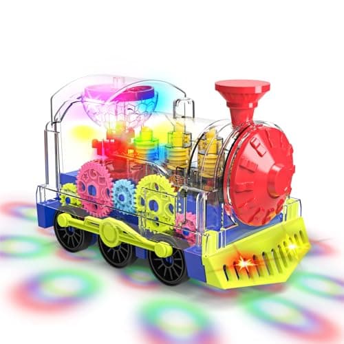 Image of Gofimyee Light Up Train Toy for Toddlers: Transparent Gear Car Toy for Kids with Cool Light and Music Educational Crawling Toys for Baby Boys and Girls