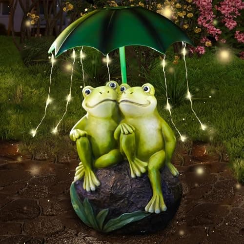 Image of ZOYDP Solar Frog Statues, Solar Ornaments Outdoor Garden, Waterproof solar Lights Outdoor Garden Ornaments, Frog and Umbrella Garden Statues Decorations for Yard Housewarming Gift
