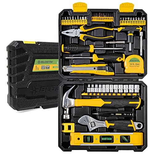 Image of BLOSTM 57-Piece Tool Kit - Essential Hand Tools Set for DIY Repairs & Maintenance in Home/Office/Garage - Includes Portable Storage Case, Screwdrivers, Bit Driver, Bits, Pliers, Wrench, Hammer & More