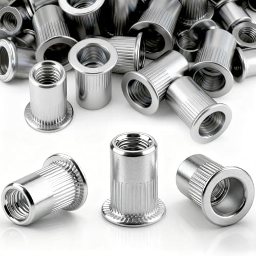 Image of qjuwhua 60 Pieces M6 Rivet Nuts M6 x 15mm Threaded Insert Nutserts Flat Head Threaded Rivnut Carbon Steel Silver for Industrial Furniture Products