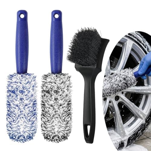 Image of 3 Pcs Alloy Wheel Brush, Microfiber Car Wheel Brush, Soft ＆ Hard Bristles Cleaning Brushes for Auto Truck Motorcycle Wheel Barrel Spoked Rims