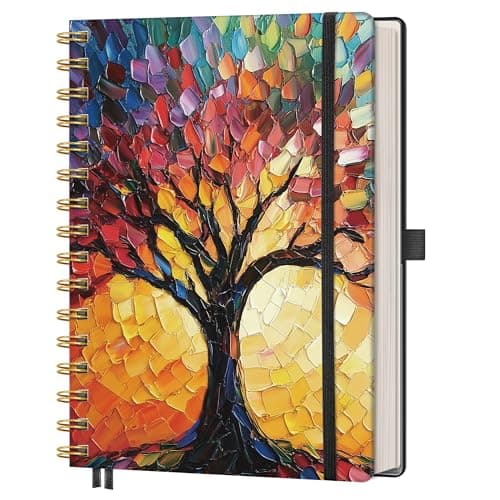 Image of AUTEMPO A5 Notebook, Spiral Journal, 160 Lined Pages, A5 Medium Size (14.5 x 21cm), for Men & Women, Journaling, Writing, Work & Office, Hardcover, 100 GSM Thick Paper - Colorful Tree