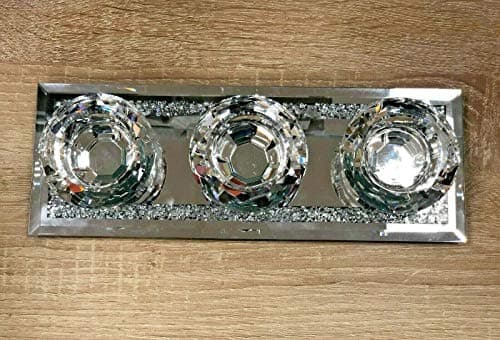 Image of Crushed Crystal Triple Tealight 3 Candle Holder Decor Plate Home New