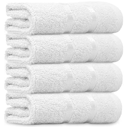 Image of Towelogy® Luxury Egyptian Cotton Face Cloth Flannel Fingertip Towels Set 500 GSM Supersoft and Highly Absorbent Washcloths 30x30 cm (Pack 4, White)