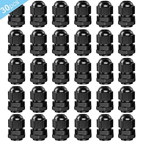 Image of QitinDasen 30Pcs Premium Nylon PA66 PG9 Cable Glands, 4-8mm Adjustable IP68 Waterproof, Black