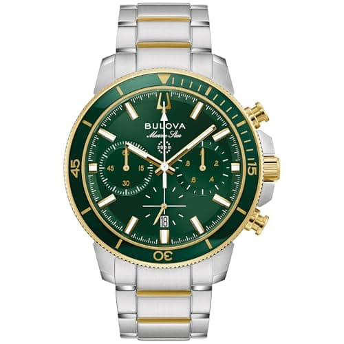 Image of Bulova Men's Quartz Marine Star Series C Chornograph Watch, Two-Tone Stainless Steel Case & Green Dial (Style: 98B469)