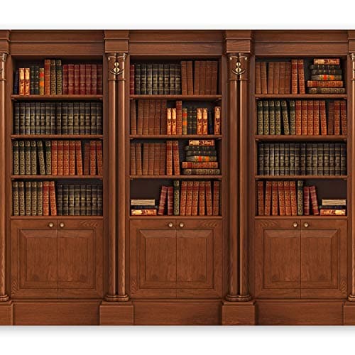 Image of Wallpaper - Wall Mural Library 300x210 cm Non-Woven Premium Art Print Fleece Wall Mural Decoration Poster Picture Design Modern Books Bookshelf Brown Wood Wooden Vintage Retro i-B-0016-a-a