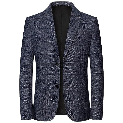 Image of Men'S Suit Jackets,Men'S Check Suit Jacket Formal Casual Regular Fit Smart Suits 2-Button Notch Lapel Long Sleeve Blazer Jackets Men Coat Stylish Lightweight Sports Coats Jackets,Dark Blue,L
