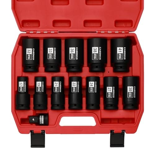 Image of CASOMAN 3/4" Drive Deep Impact Socket Set, 13Piece Jumbo Socket Assortment, Metric(17mm to 41mm), 6-Point, Include 1/2" F to 3/4" M Adapter, CR-MO Steel