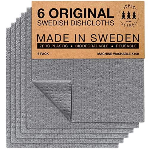 Image of SUPERSCANDI 6 Pack Reusable Cleaning Cloths - 100% Biodegradable & Compostable Washable Swedish Dishcloth - Food-Safe & Plastic-Free Kitchen Cloth Suitable for Any Surface, Grey