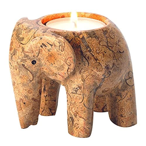 Image of Himalayan Marble Elephant Tea light Holder - Fossilstone