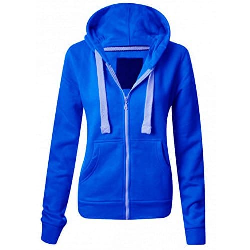Image of Parsa Fashions Ladies Plain Zip Up Hoodie Womens Fleece Hooded Top Long Sleeves Front Pockets Soft Stretchable Comfortable (Royal Blue/XL UK-14)