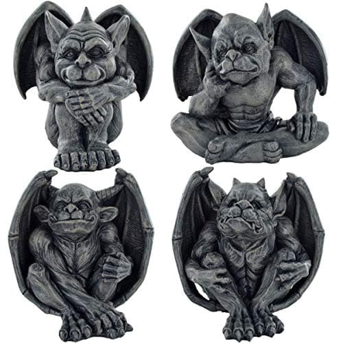 Image of Gargoyle Set of 4 Figurines Home Decor Fantasy Ornament Gift Ideas Mythical Magic H12.8cm