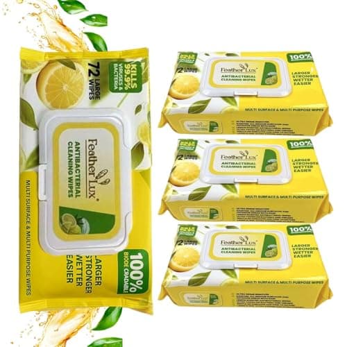 Image of Antibacterial Wipes 4 X 72 Pack Lemon Scent-Multi Surface Cleaning Wipes for Kitchen Bathroom Floor - Large Antiseptic Device Cleaning Household Hand Wipes Disinfectant Travel Size