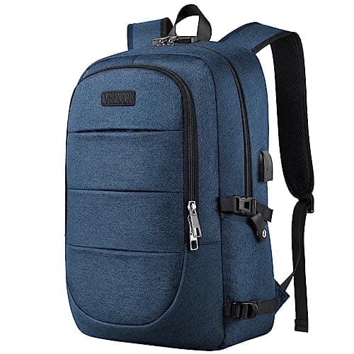 Image of VSNOON Anti-Theft Laptop Backpack, 15.6-17.3 inch Business Laptop Rucksack Bag with USB Charging Port & Lock, Water Resistant College School Backpack Computer Bag for Women Men, Blue