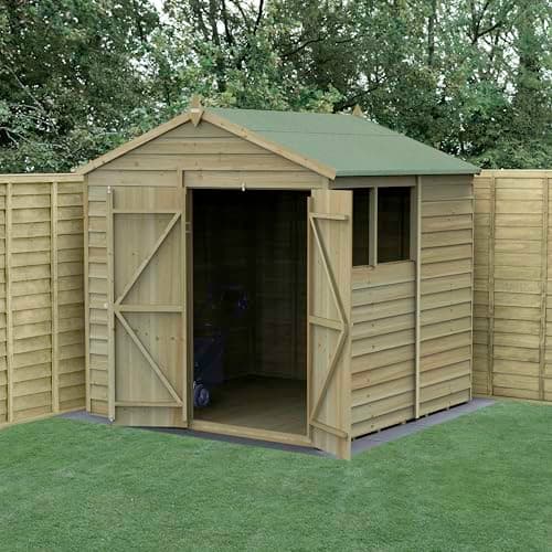 Image of Forest Garden 7x7 Wooden Shed with Floor|Outdoor Storage|Double Door|2 Window| 4Life Apex Overlap|25 Year Anti-Rot Guarantee