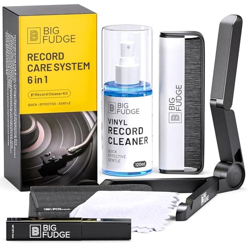 Image of Big Fudge Complete Vinyl Record Cleaning Kit - 6-in-1 Vinyl Cleaner - incl. Carbon Fiber Brush, Stylus Cleaner, Drying Stand, Microfiber Cloth & Towel - Record Player Accessories
