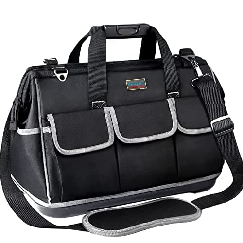 Image of Tool Bag, Ryweavou 18 Inch Large Tool Bag Heavy Duty With Waterproof Molded Base, Wide Mouth Tool Tote Bag Tool Box Organizer with Adjustable Shoulder Strap for Him Men Husband Mechanic Engineer