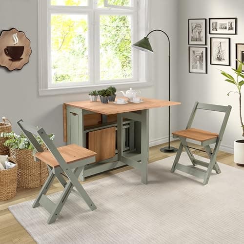 Image of Seconique Santos Butterfly Dining Set in Green/Distressed Waxed Pine