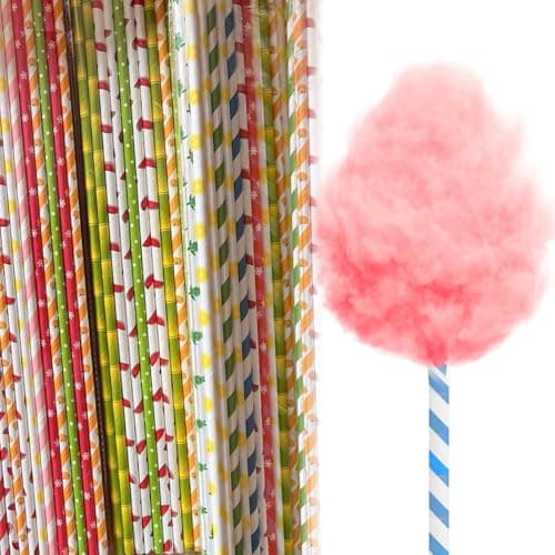 Image of 100 Pcs Candy Floss Sticks, 28cm Cotton Candy Paper Sticks, Candies Making Accessories, Colorful Candies Holder Paper Straws for Parties, Weddings, Birthday and DIY Candy Making