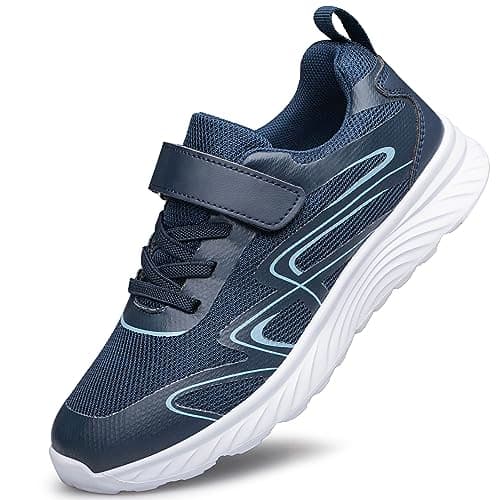 Image of LOUSST Boys Trainers Girls Tennis Shoes Running Walking Shoes School Gym Sports Trainers Breathable Lightweight Sneakers Navy Blue Little Kid Size 11.5