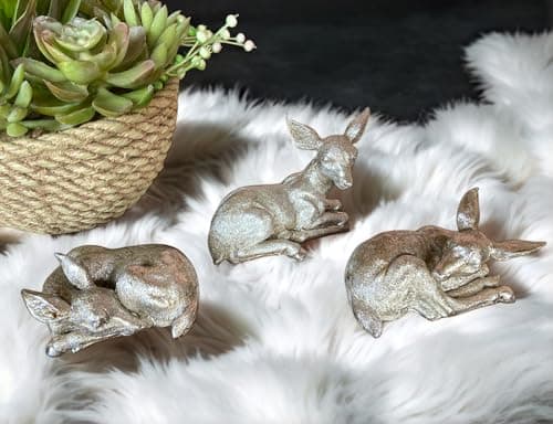 Image of Set of Stags Deer Ornament Indoor Outdoor Vintage Silver Small Decorative Statue Reindeer Deers for the Living Room Christmas Decoration Sculpture (Silver)