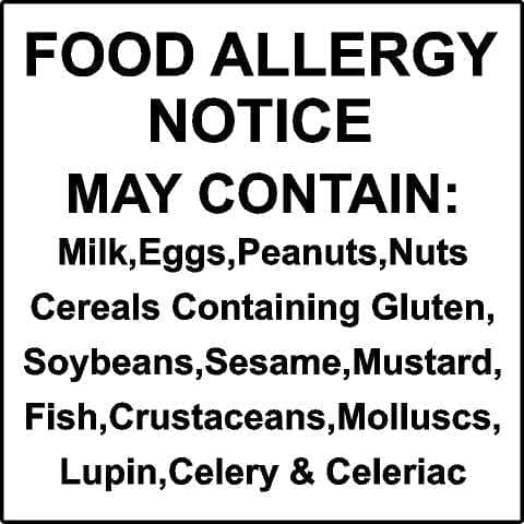 Image of Food allergy labels, Catering stickers This product may contain the following allergens sign - Self adhesive stickers 40mm x 40mm (35)