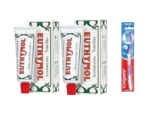 Image of Euthymol Original Toothpaste, 75 ml, Pack of 2 with Colgate Toothbrush