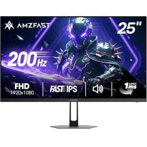 Image of Amzfast 25 Inch Gaming Monitor,1920x1080 Full HD, 200Hz, Fast IPS Panel, Built-in Speaker, 1ms MPRT, Adaptive-Sync, DCI-P3 95%,sRGB 124%, Slim Base, VESA 75x75mm, HDMI 2.0&DP 1.4, AMZG25X1