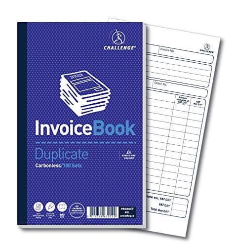 Image of Challenge 210 x 130 mm Duplicate Invoice Book with Vat, Carbonless, 100 Pages, Set of 1